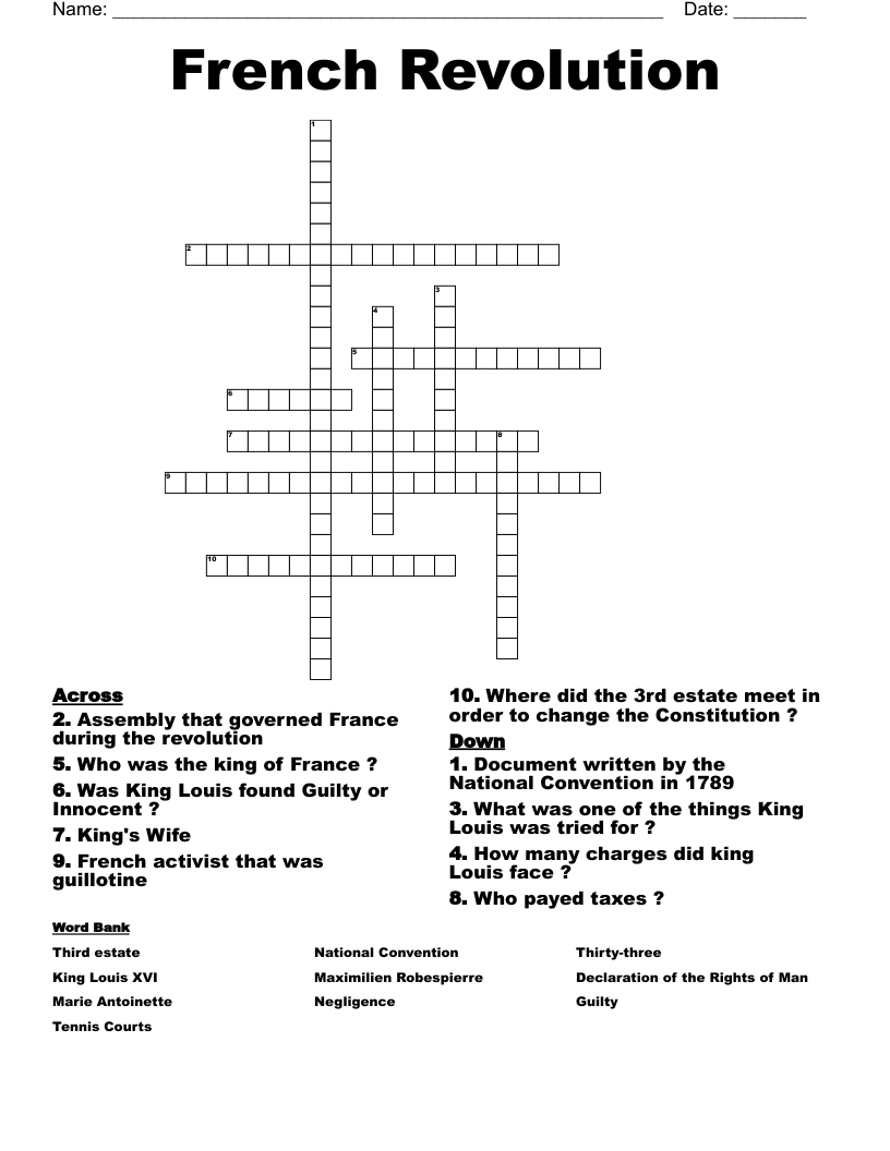 French Revolution  Crossword