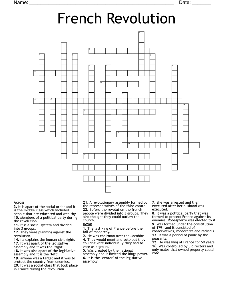 French Revolution  Crossword