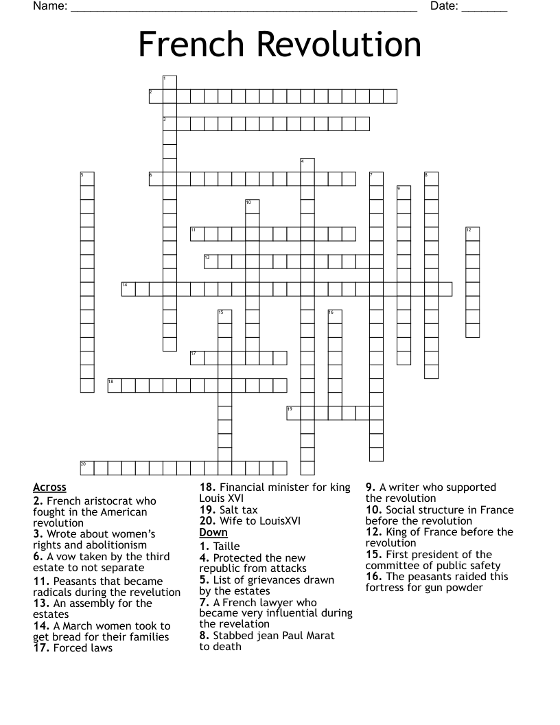 French Revolution  Crossword