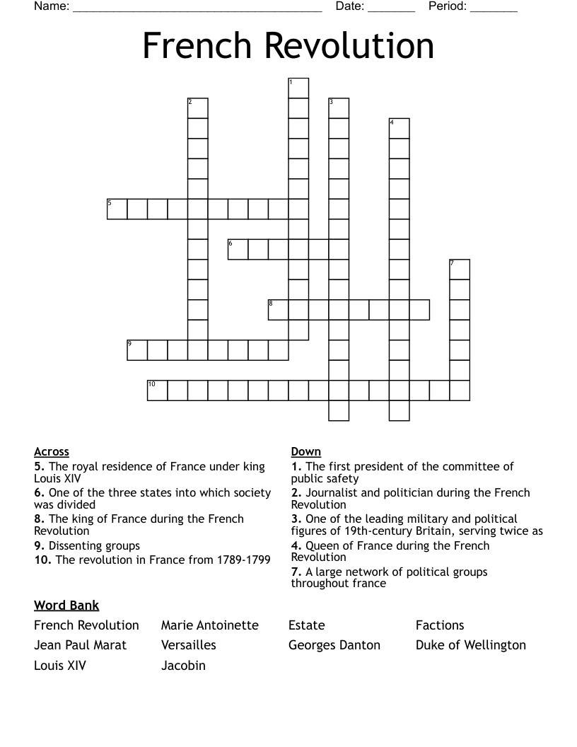 French Revolution  Crossword