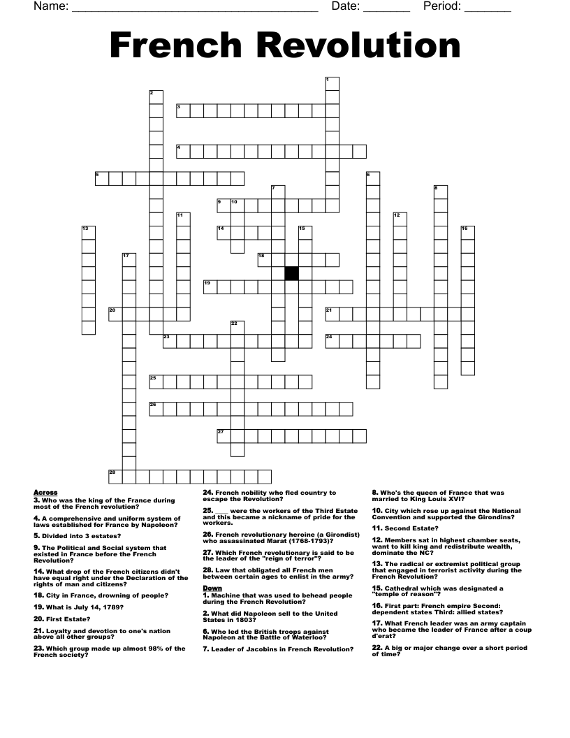 French Revolution  Crossword