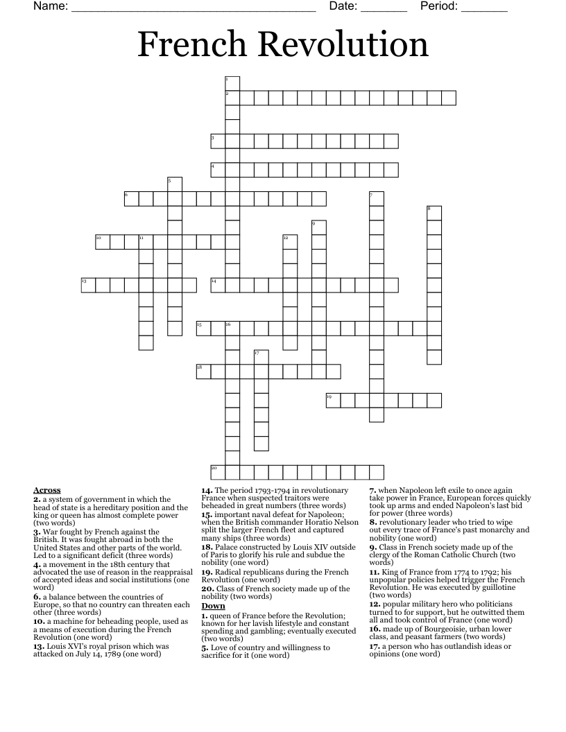 French Revolution  Crossword