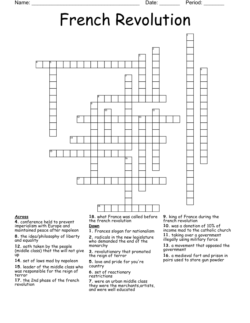 French Revolution  Crossword