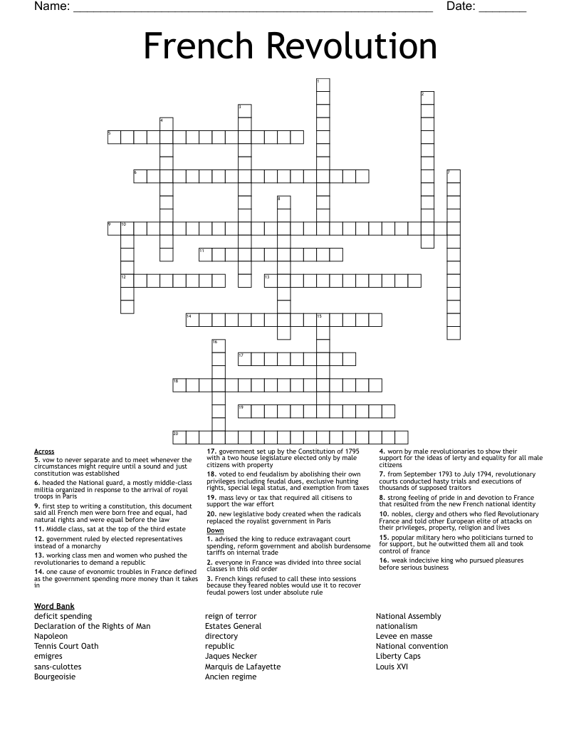 French Revolution  Crossword