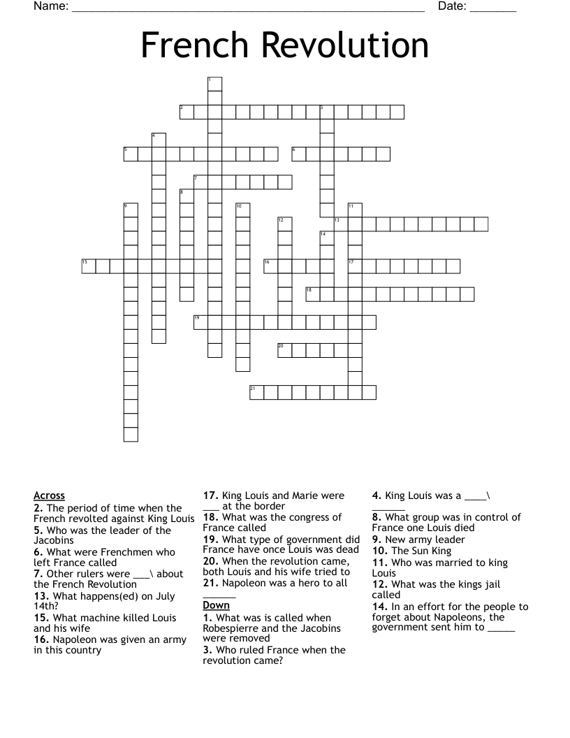 French Revolution  Crossword