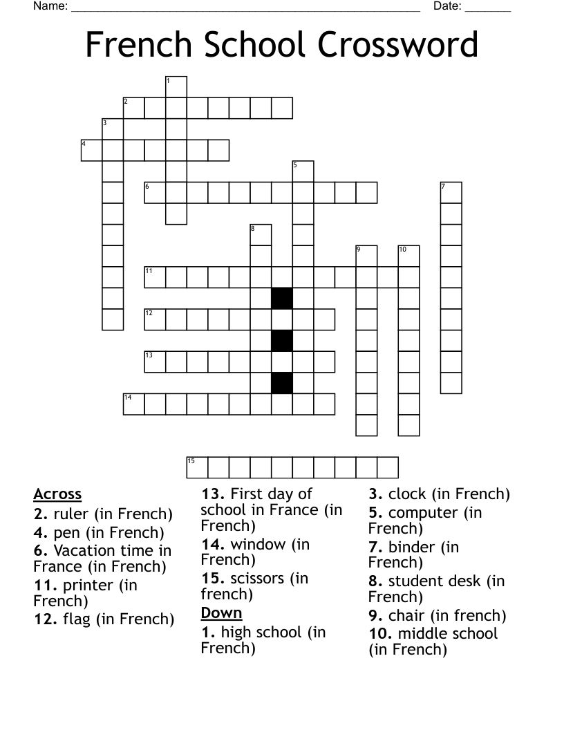 French School Crossword