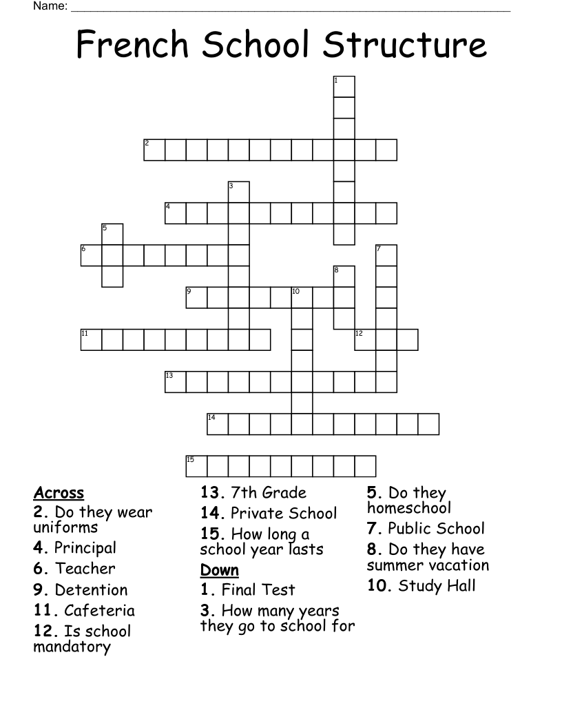 French School Structure Crossword