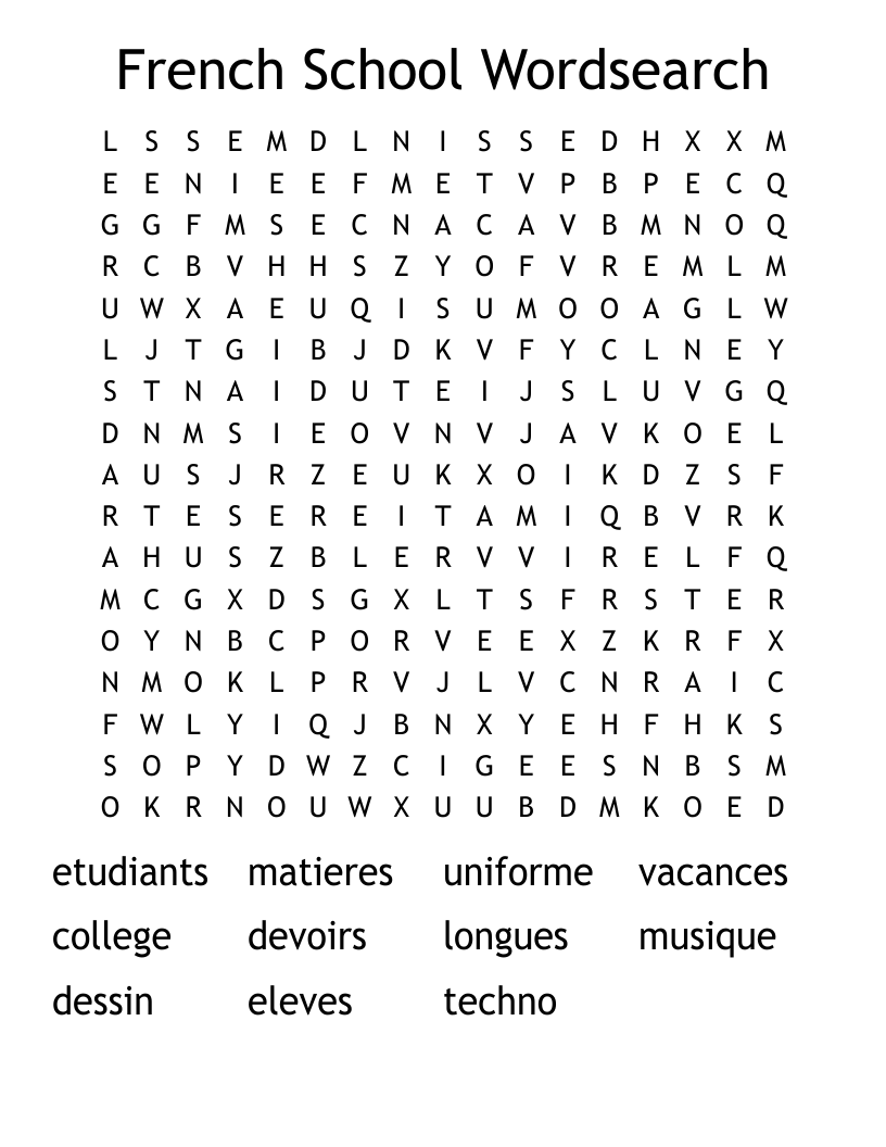 French School Wordsearch