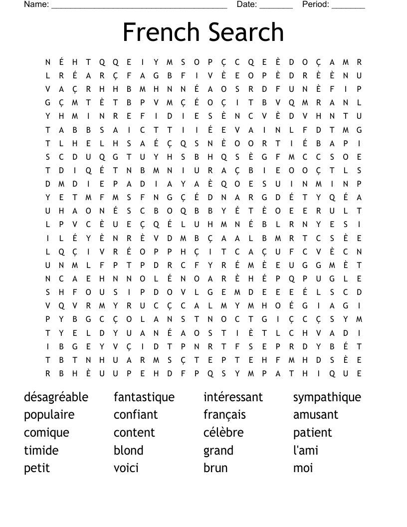French Search Word Search