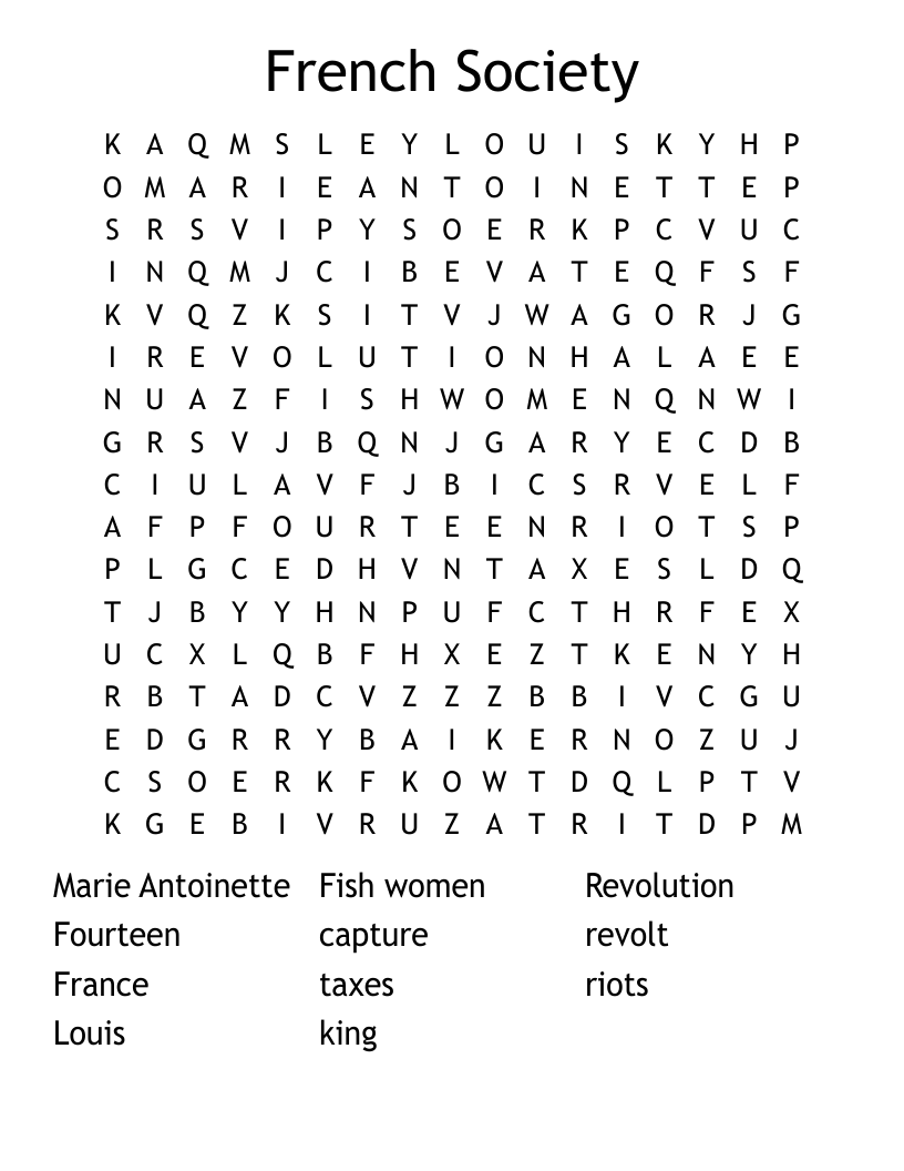 French Society  Word Search