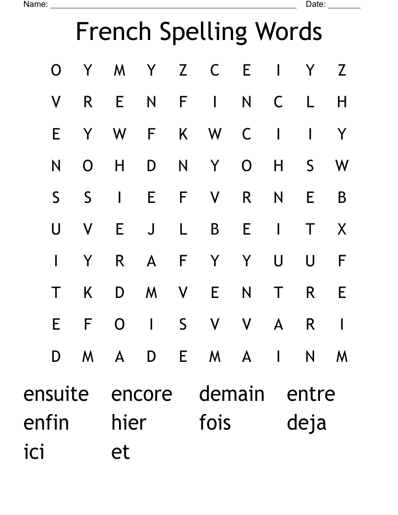 French Spelling Words Word Search