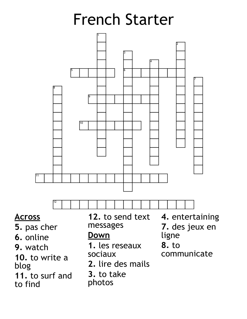 French Starter Crossword