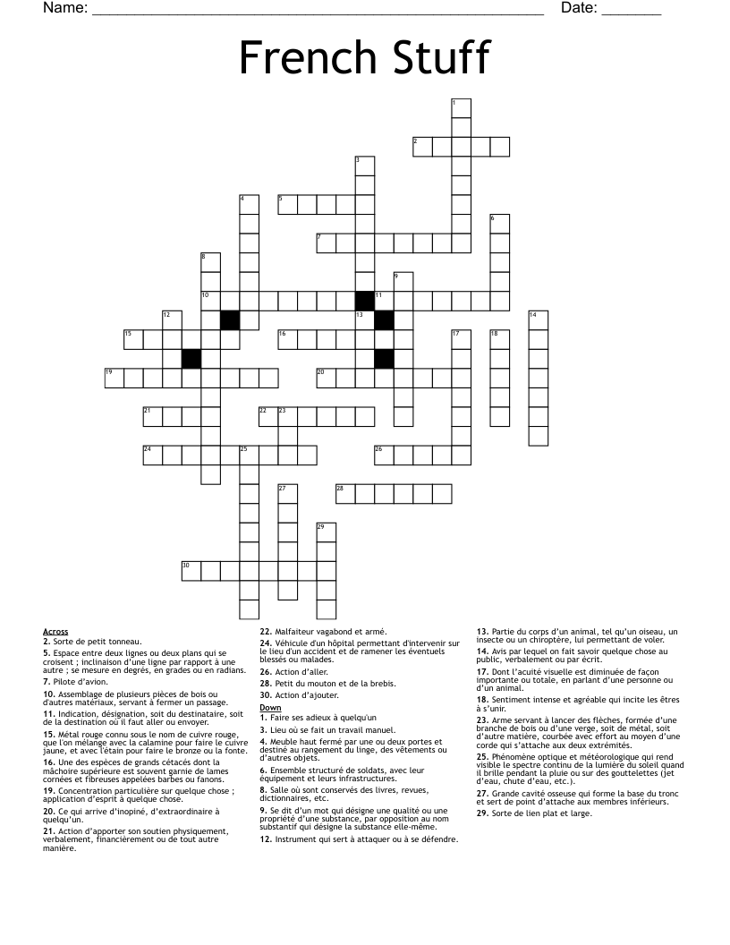 French Stuff Crossword