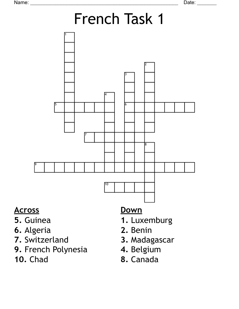 French Task 1 Crossword