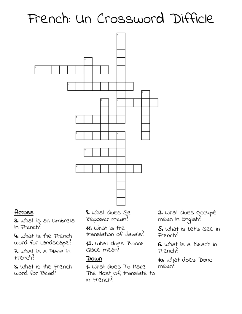 French: Un Crossword Difficle