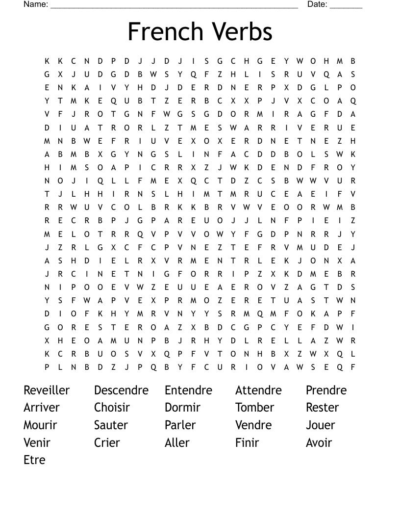 French Verbs Word Search