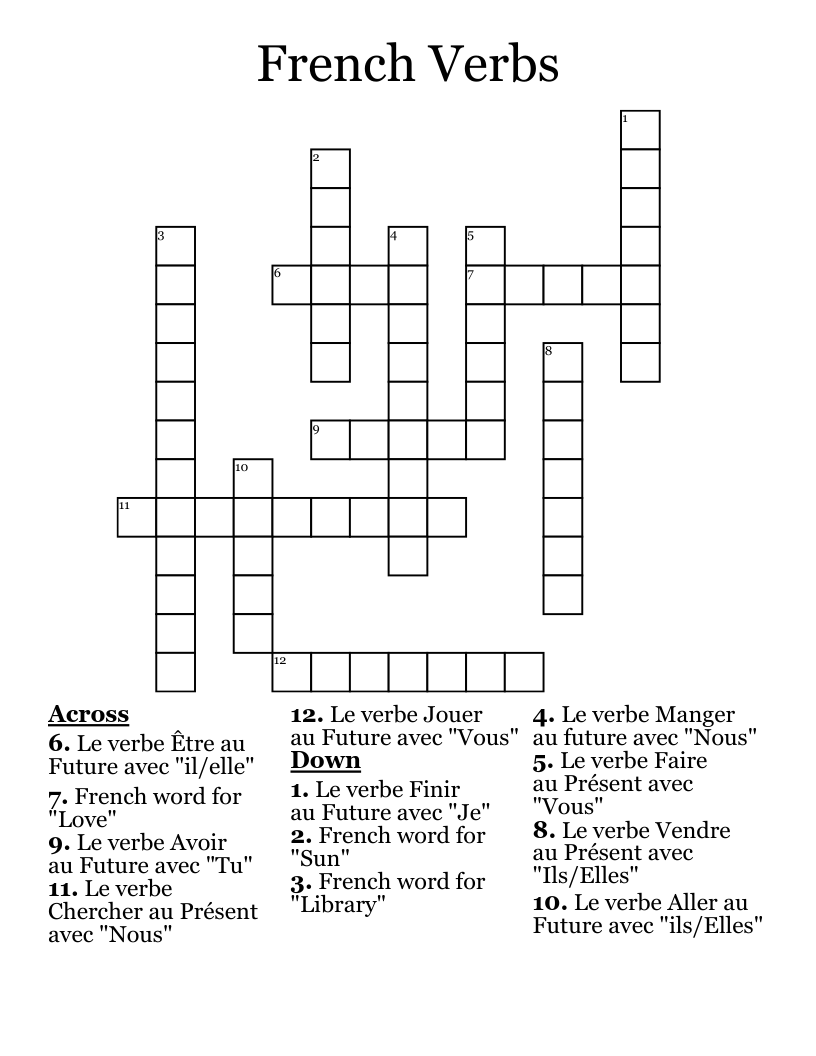 French Verbs Crossword
