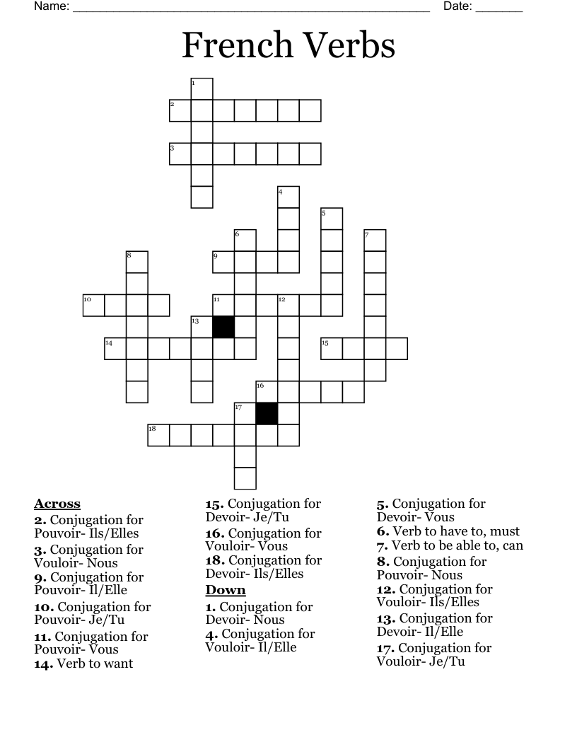 French Verbs Crossword