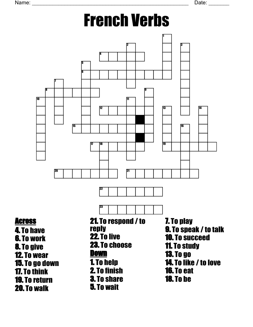French Verbs Crossword