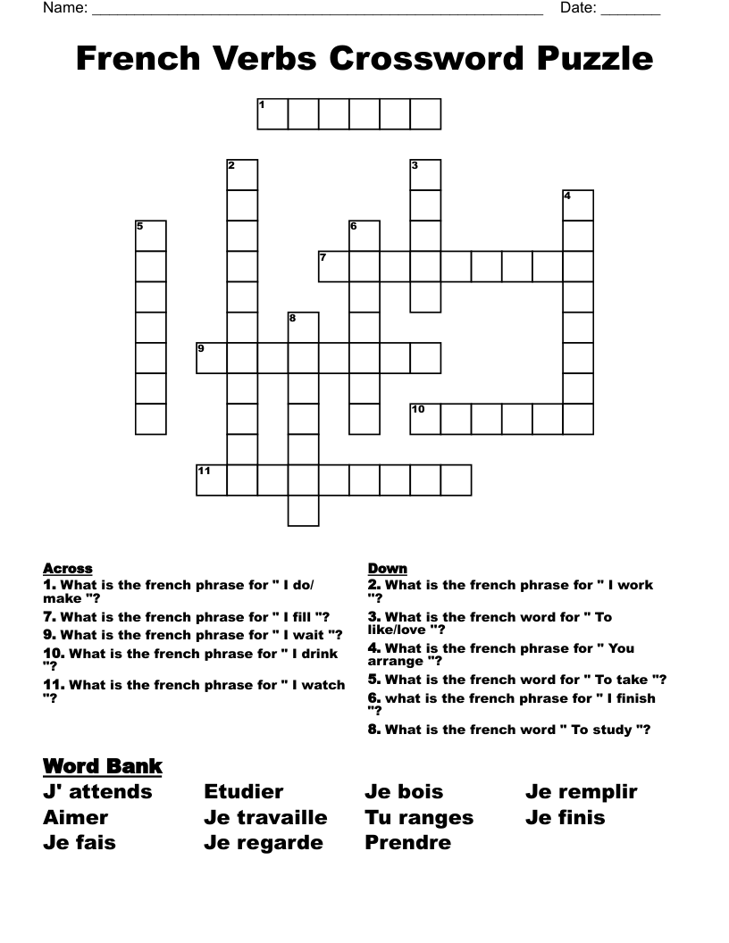 French Verbs Crossword Puzzle
