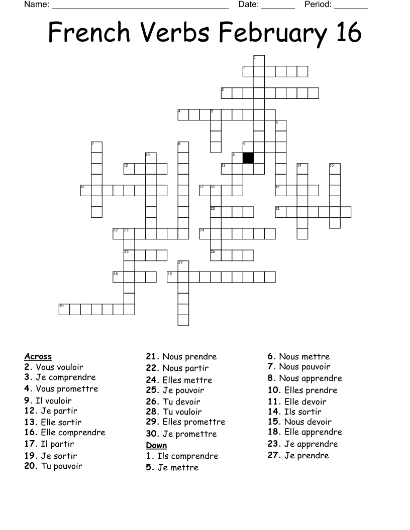 French Verbs February 16 Crossword