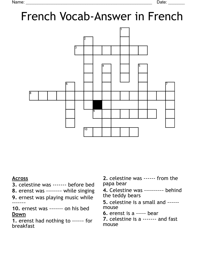 French Vocab-Answer in French Crossword