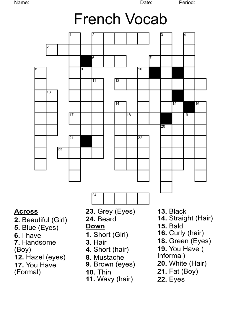 French Vocab Crossword