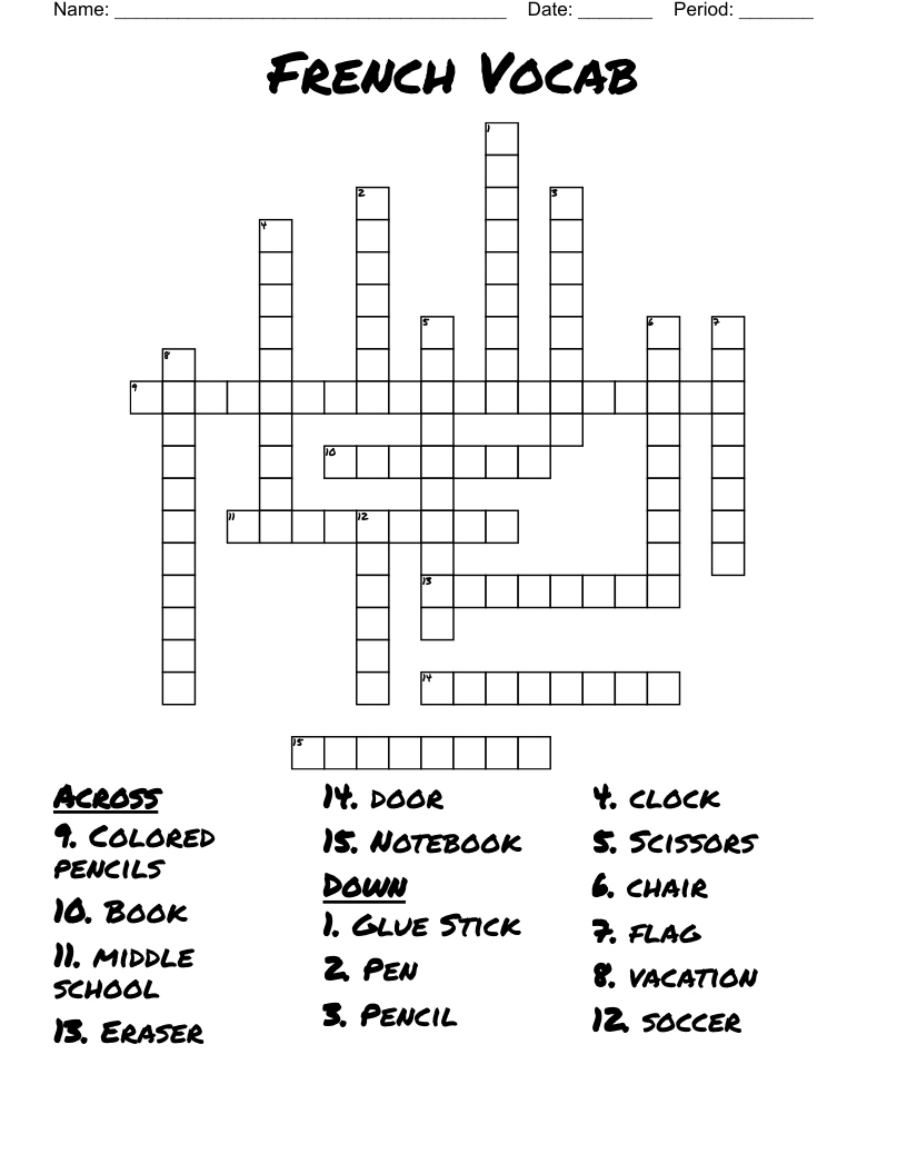 French Vocab Crossword