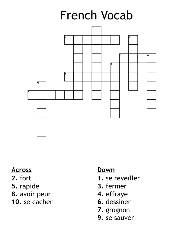 French Vocab Crossword