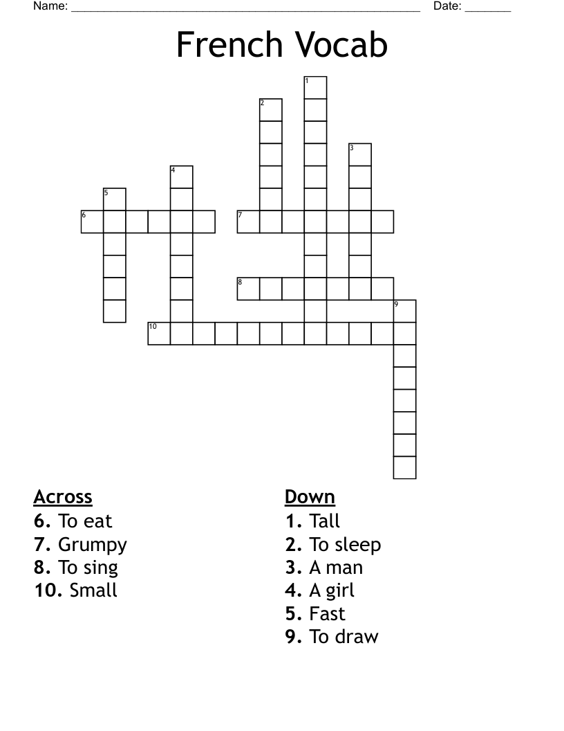French Vocab Crossword