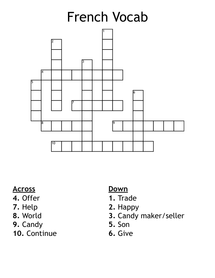 French Vocab Crossword