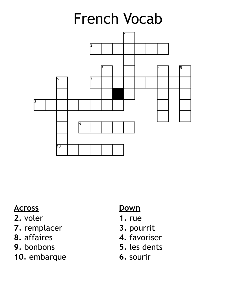 French Vocab Crossword