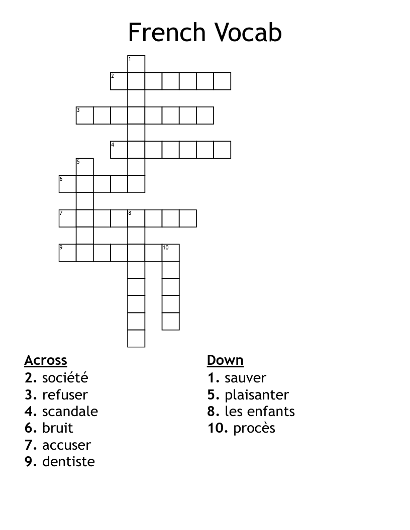 French Vocab Crossword