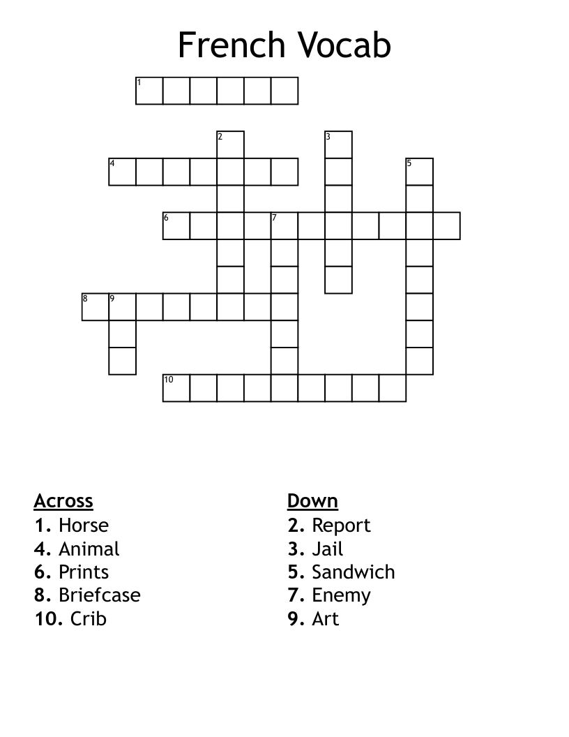 French Vocab Crossword