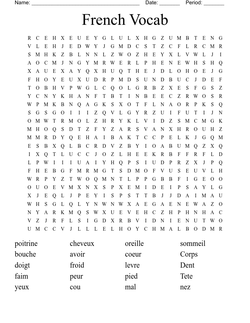 French Vocab Word Search