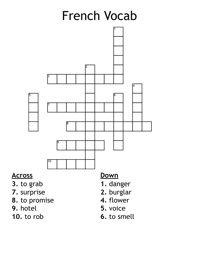French Vocab Crossword