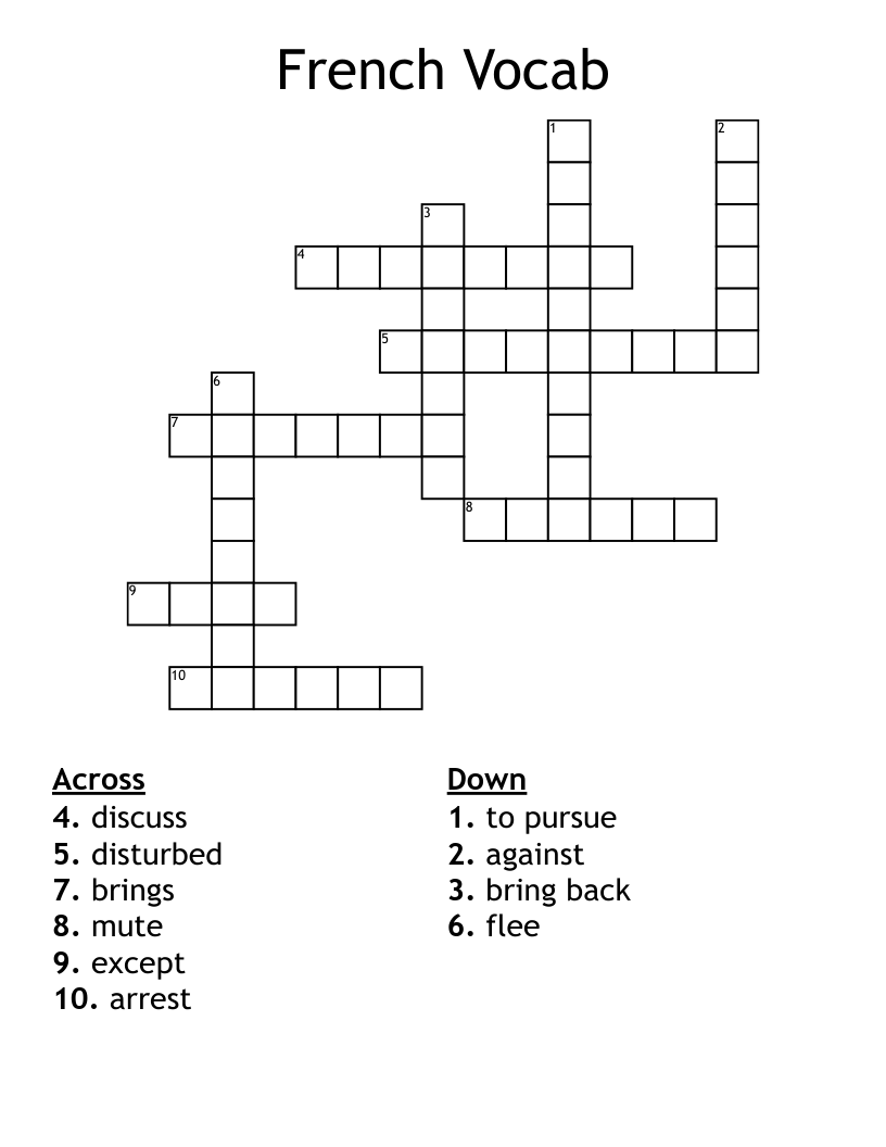 French Vocab Crossword