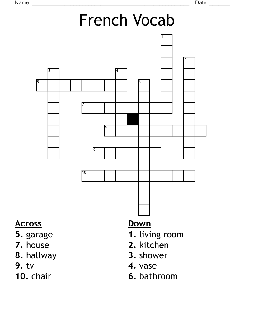 French Vocab Crossword