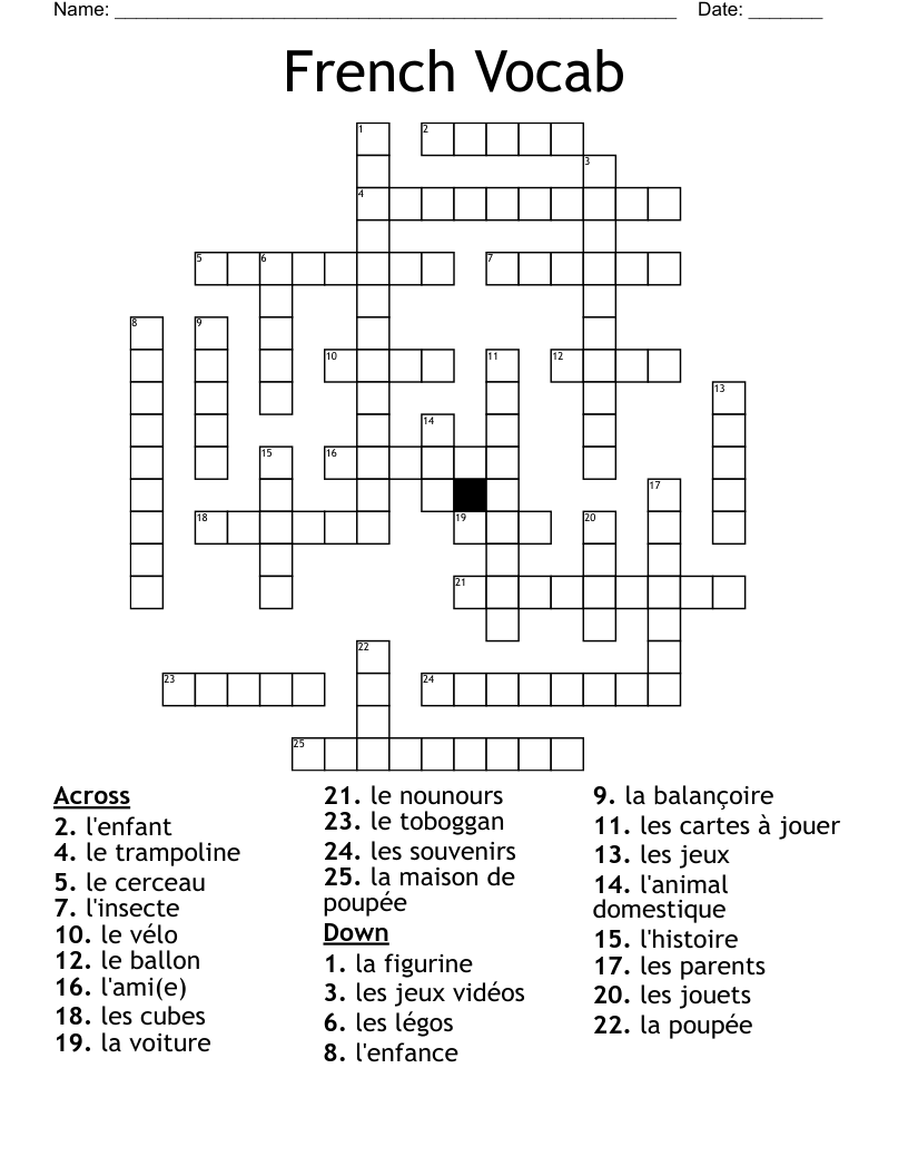 French Vocab Crossword