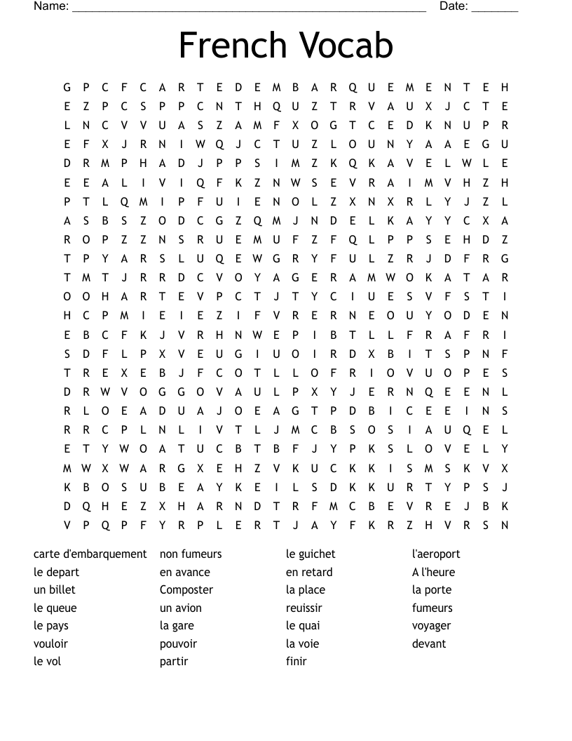French Vocab Word Search