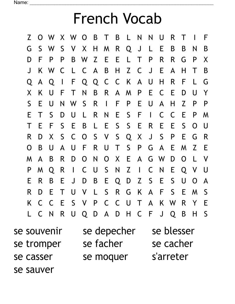 French Vocab Word Search