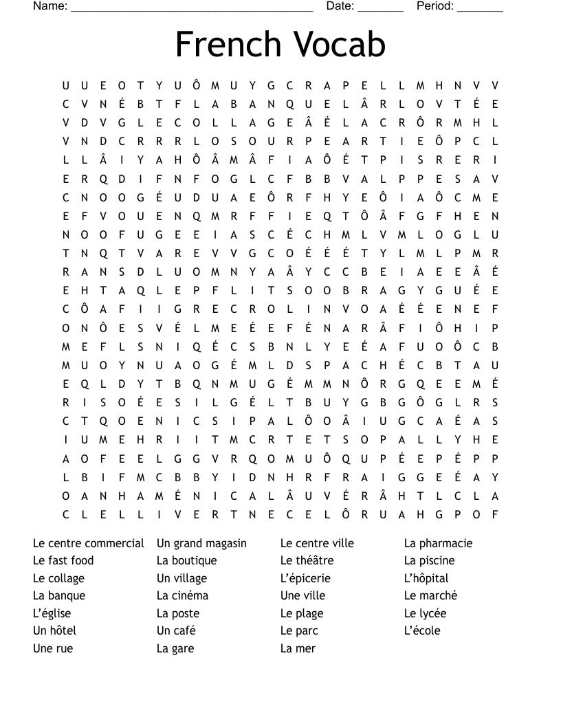 French Vocab Word Search