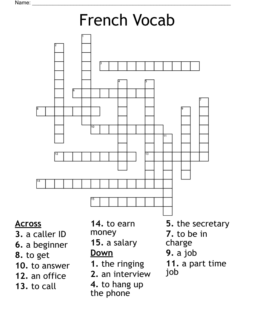 French Vocab Crossword