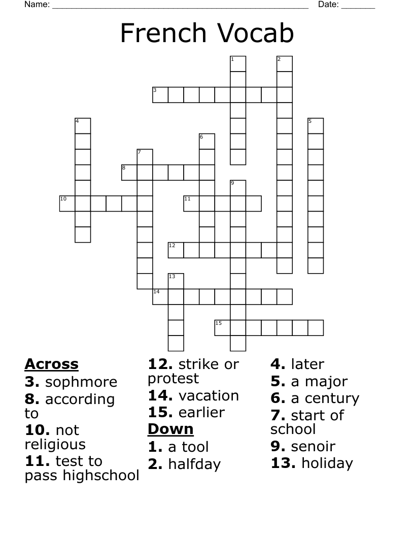 French Vocab Crossword