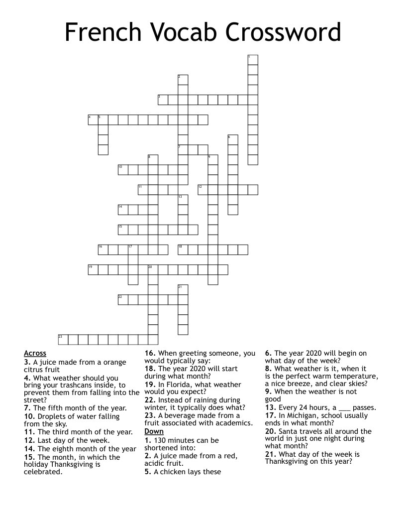 French Vocab Crossword