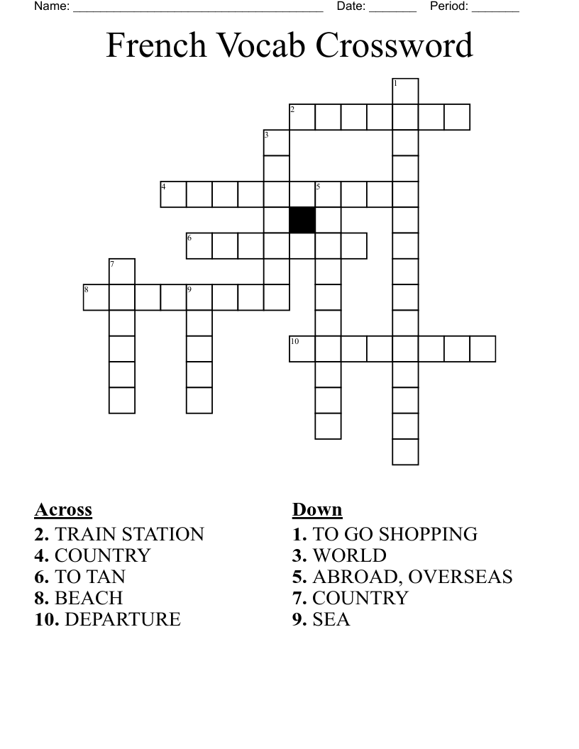 French Vocab Crossword