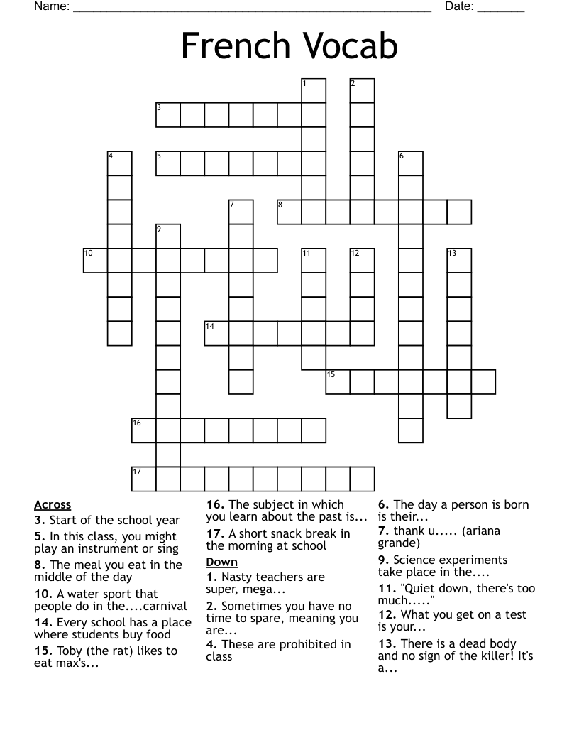 French Vocab  Crossword