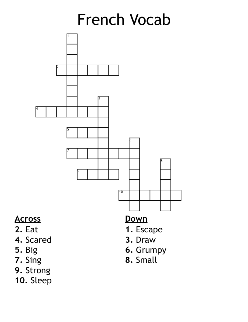 French Vocab  Crossword