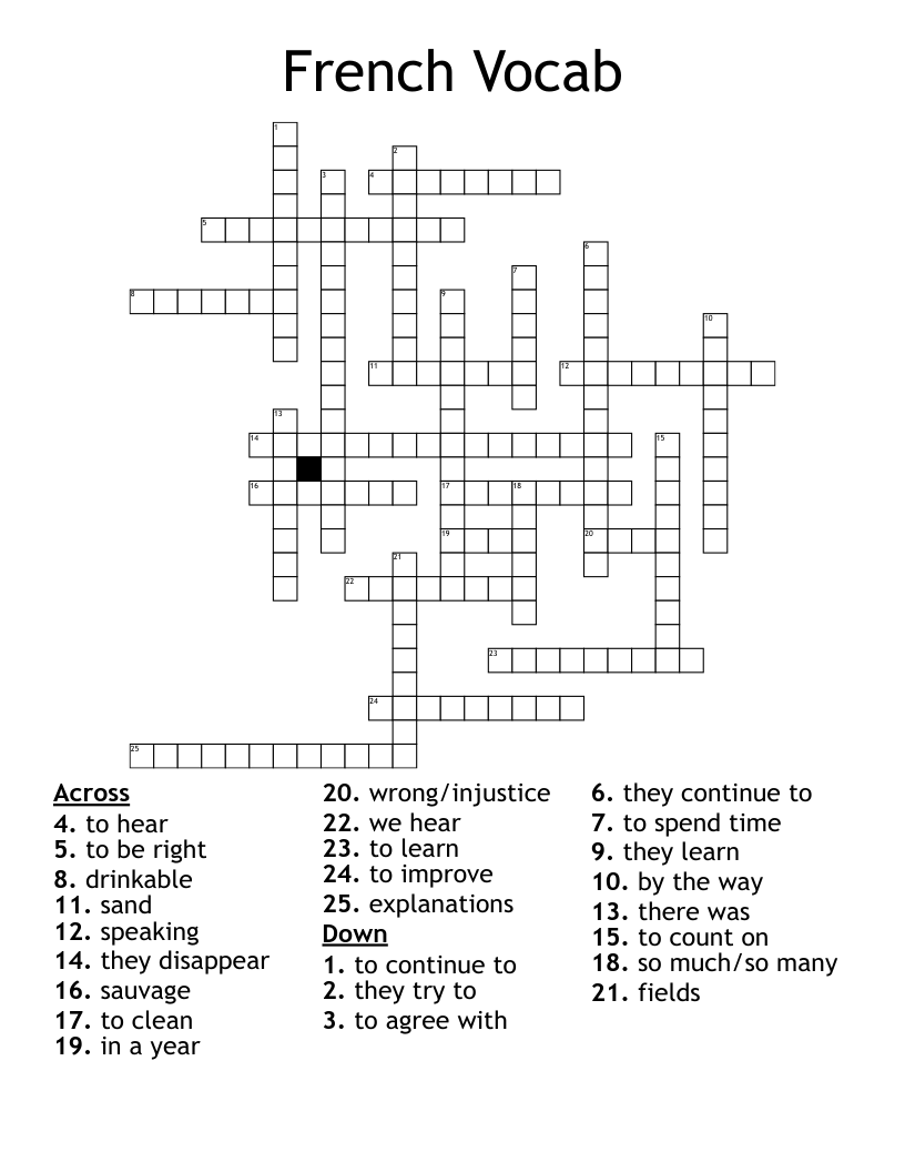 French Vocab  Crossword