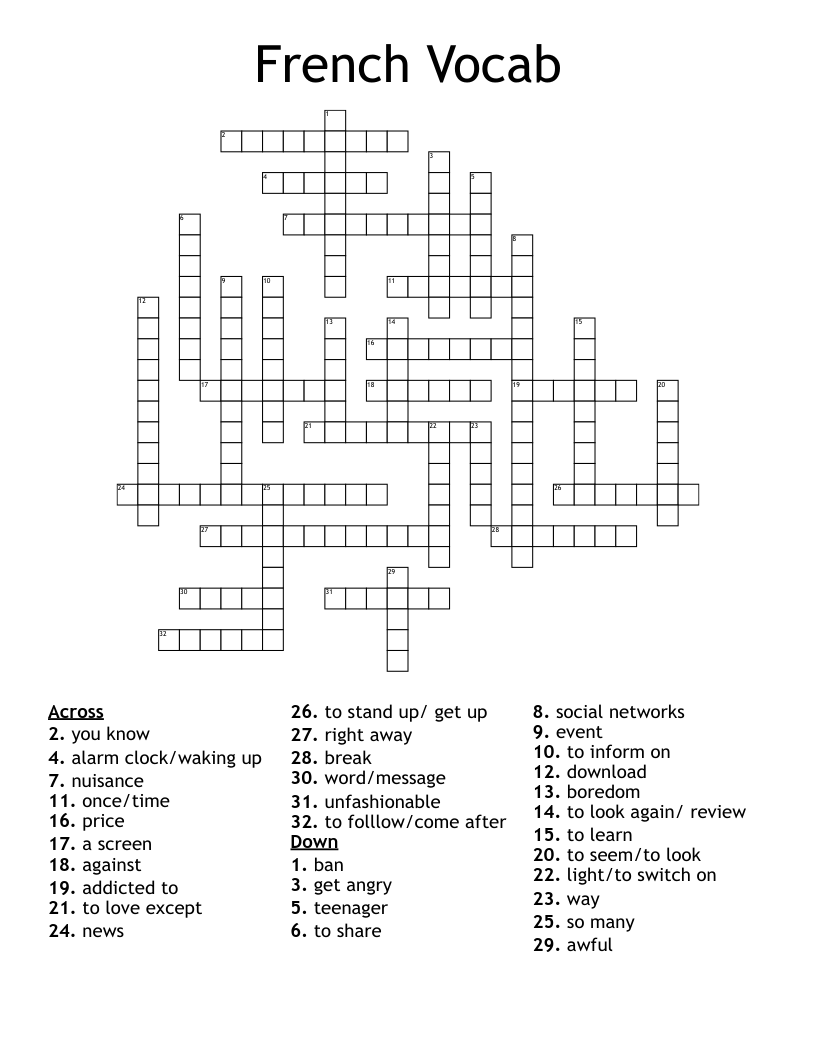 French Vocab  Crossword
